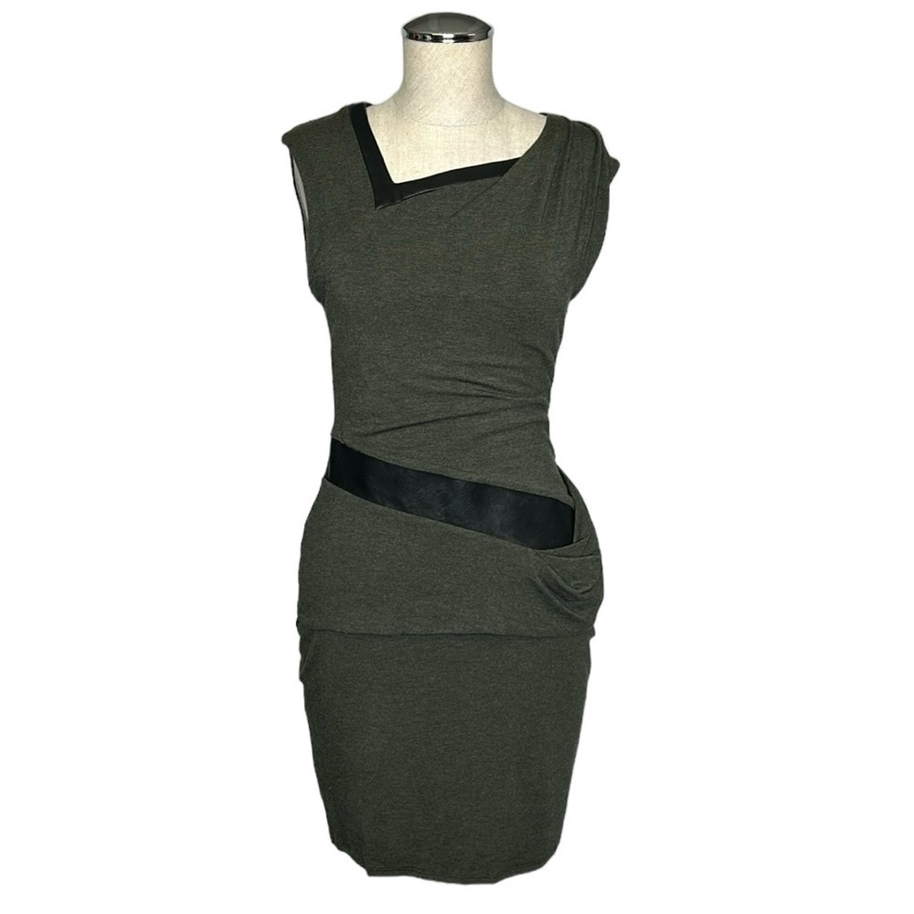 Heather Asymmetric Draped Bodycon Dress with Silk and Lambskin Contrast